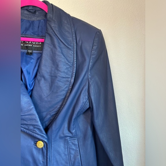 Vintage Wilsons Leather Dark Blue Double Breasted Waist Length Blazer  Jacket L - Picture 7 of 10